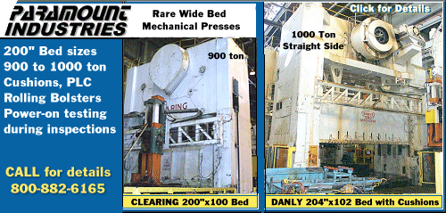 Used Danly and Clearing Large Bed Stright side presses