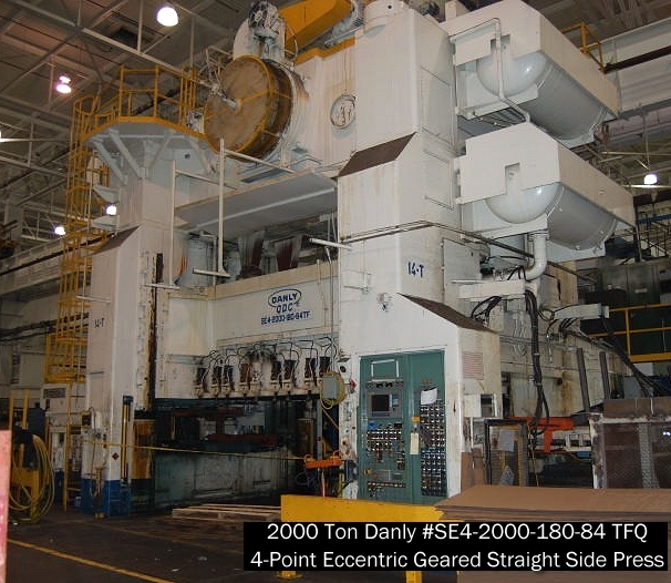 Used 2000 ton DANLY straight side eccentric geared hydraulic stamping press for sale